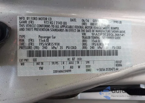 2016 Ford Focus S from USA, damaged, VIN 1FADP3E25GL366141